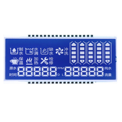 Pannello LCD STN personalizzato, modalità blu STN/sfondo con caratteri bianchi/font display, connessione a pin metallici