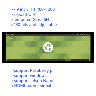 7.9 pollici Tipo di barra IPS Monitor TFT a tocco capacitivo con uscita HDMI per Raspberry Pi 4 Windows os Risoluzione 400x1280