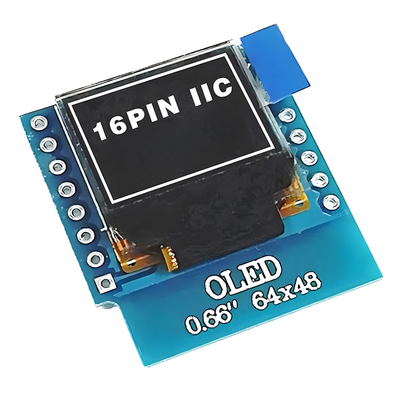 0Display OLED da 16 pin con 64x48 pixel, caratteri bianchi/blu Display OLED ultra-low power